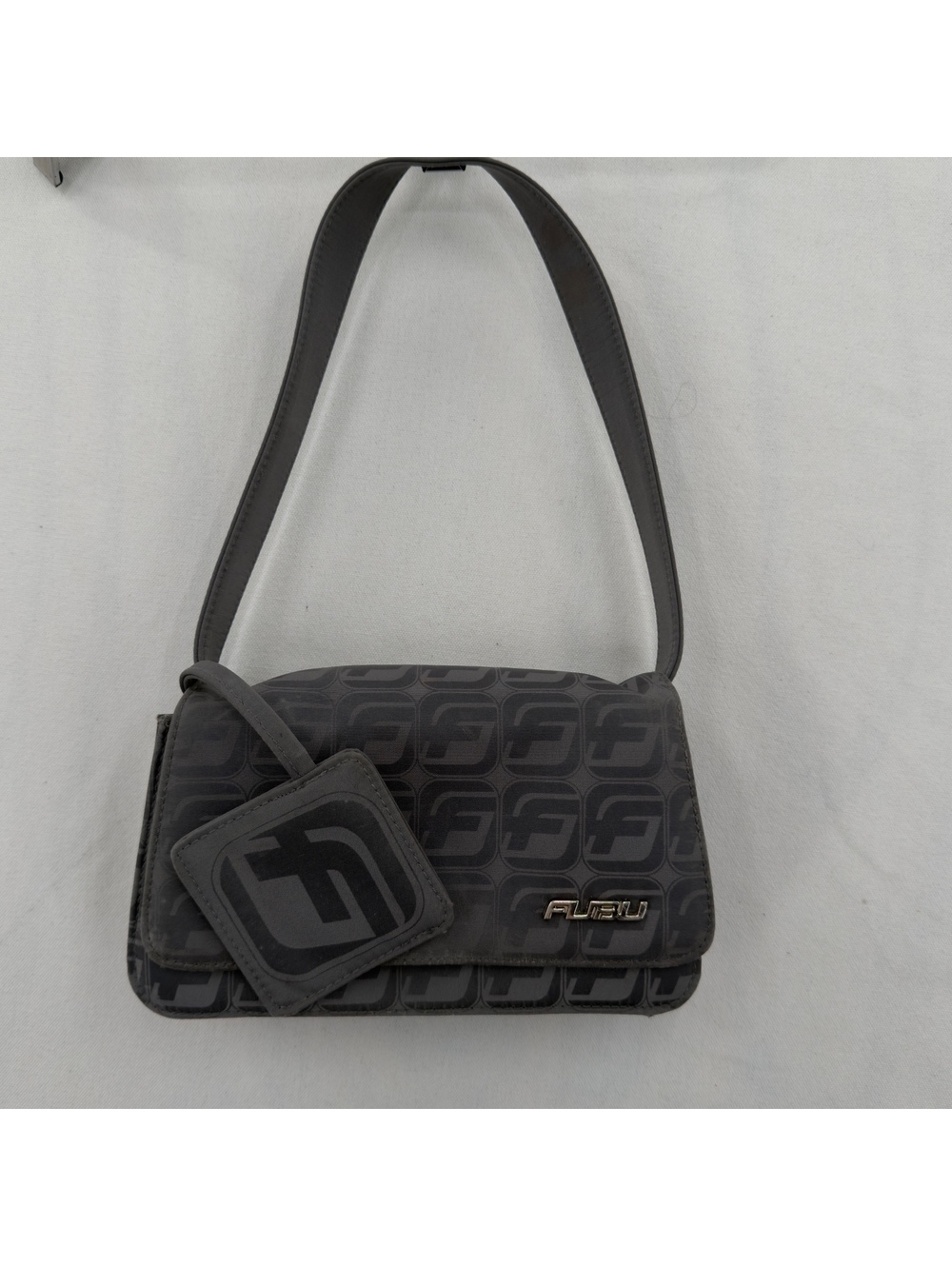 Vintage Fubu Grey Monogram Convertible Mini Shoulder Belt Bag Y2K